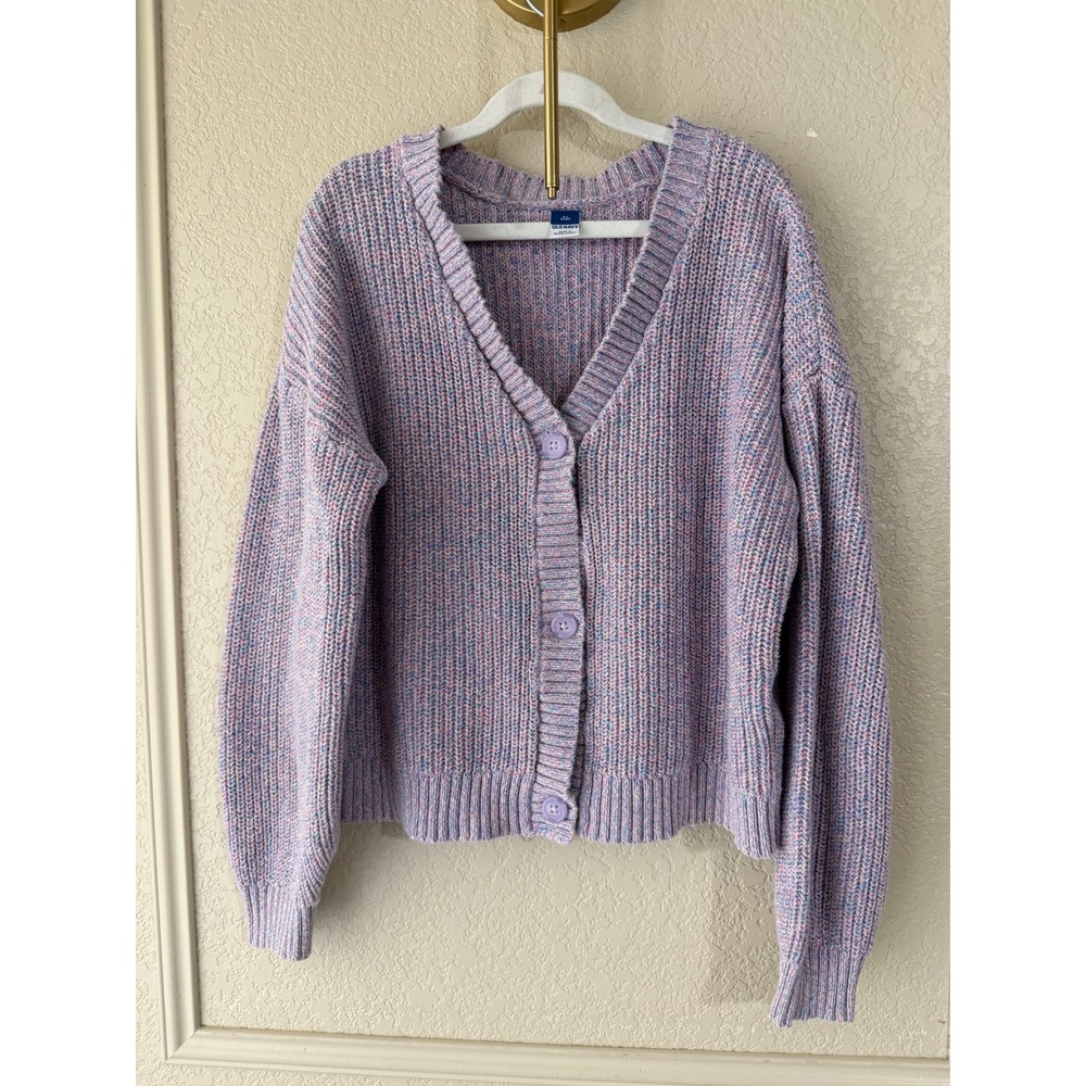 Old Navy Girls XL 12 Purple Space Dye Marled Knit Button Front Cardigan Sweater